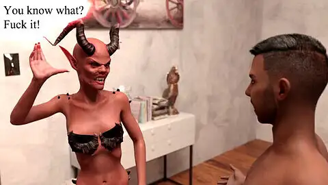 Crazy futanari porn with a devil and a youngster