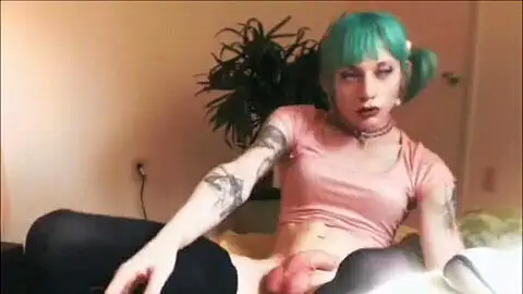 Green hair, solo amateur teen cum