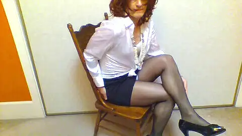 Steamy solo session with vintage crossdresser on a stool